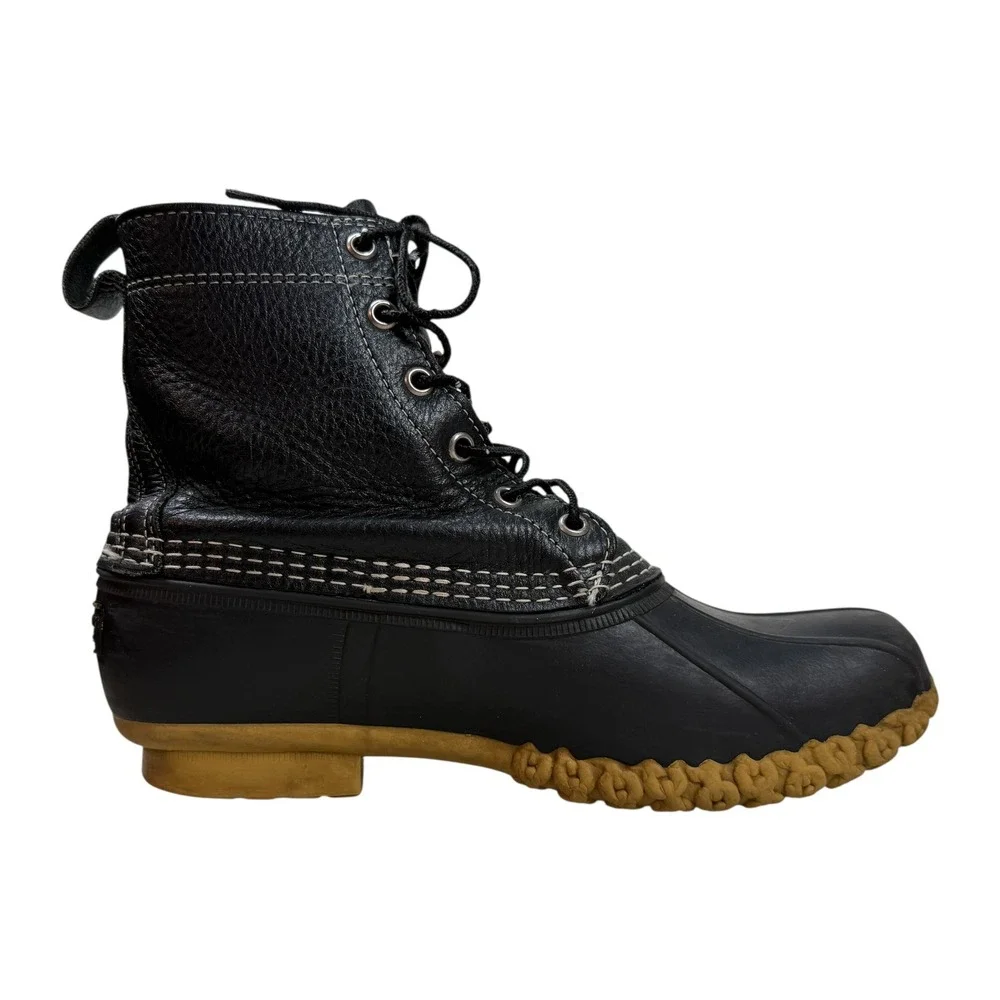 LL Bean Duck Boots Mens 8 EW Black Leather Waterproof Rain Snow Bean Boots